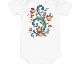 Rosemaling Blue and Red Baby short sleeve one piece