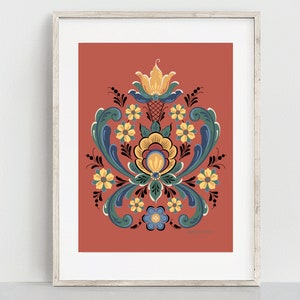 Rosemaling Red and Gold Fine Art Print