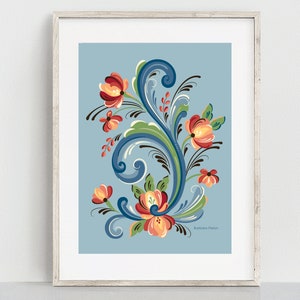 Rosemaling Blue and Red Fine Art Print