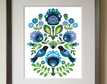 Polish Folk Art Print, Birds