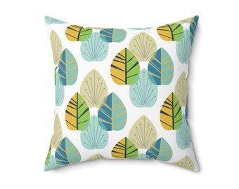 Mid Century Modern Leaves Yellow Throw Pillow