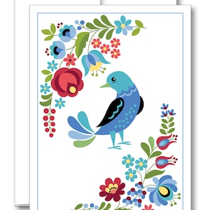 ハンガリーの民俗デザインの鳥と花のグリーティングカード