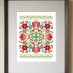 Hungarian Folk Design Red Flowers Fine Art Print