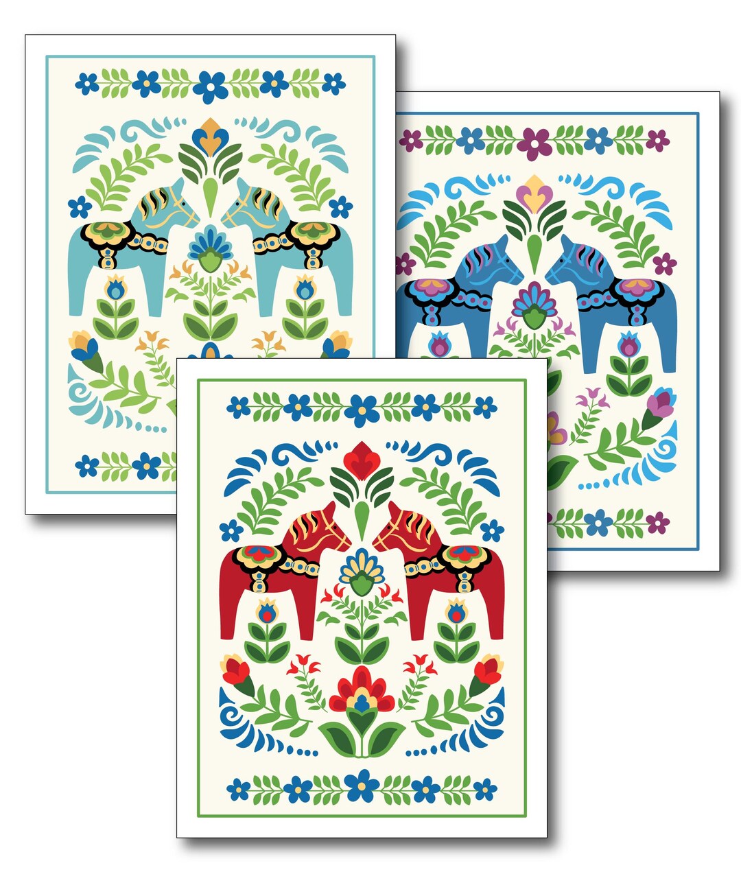 Dapla Design Swedish Dala Horse Design, Set of Six Greeting Cards - Etsy