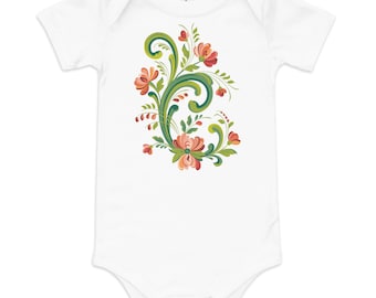 Rosemaling Red and Pink Baby short sleeve one piece