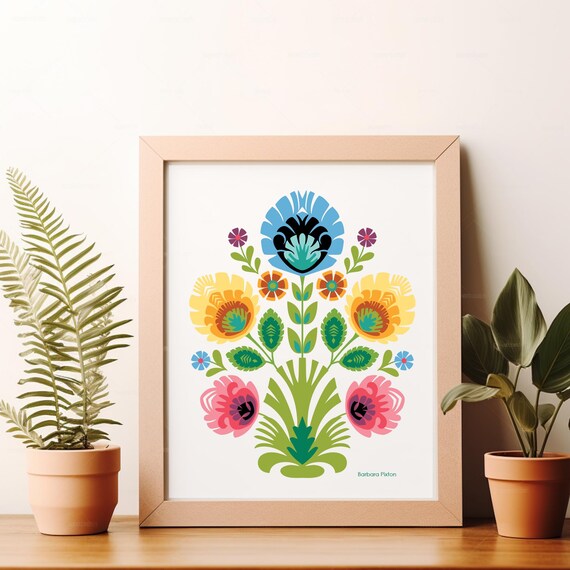 Polish Folk Wycinanki Art Print Pink Flowers - Etsy