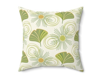 Mid Century Modern Ginkgo Throw Pillow