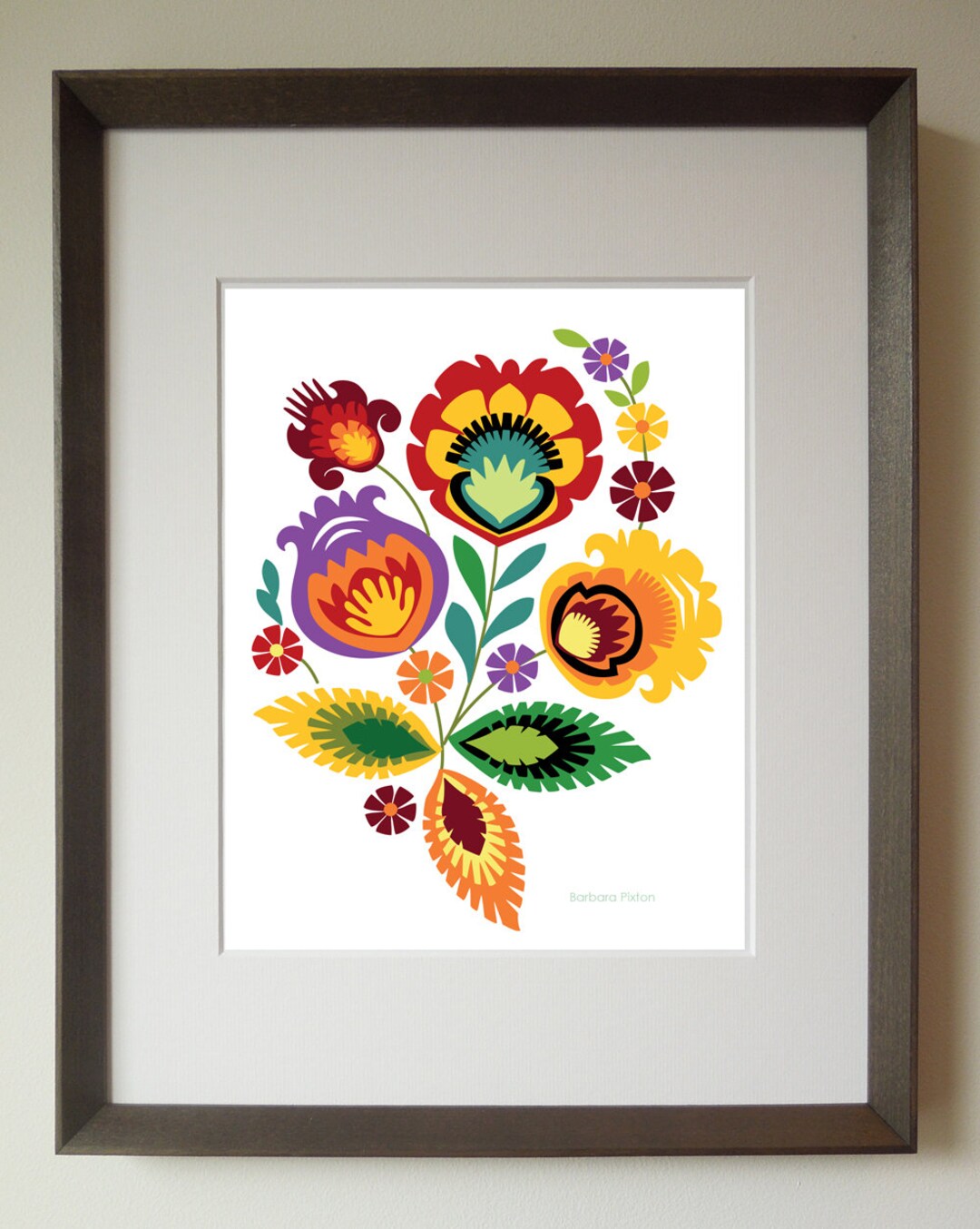 特別オファー Polish Folk Etsy - Flower Red Print Art Fine 絵画