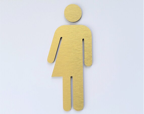Gender neutral figure for bathroom door. All gender restroom signs. Metal restroom people. Modern WC signage.