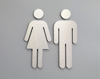 Man Vrouw badkamerfiguren - set van 2. Toiletdeurbordje. Metalen toiletmensen. Heren Dames toilet.