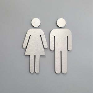 Male Female bathroom figures - set of 2. Restroom door sign. Metal restroom people. Men Women toilet.