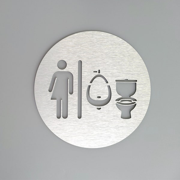 All gender restroom sign with urinal symbol. Bathroom signs. Unisex toilet. Office signage. Business signage.