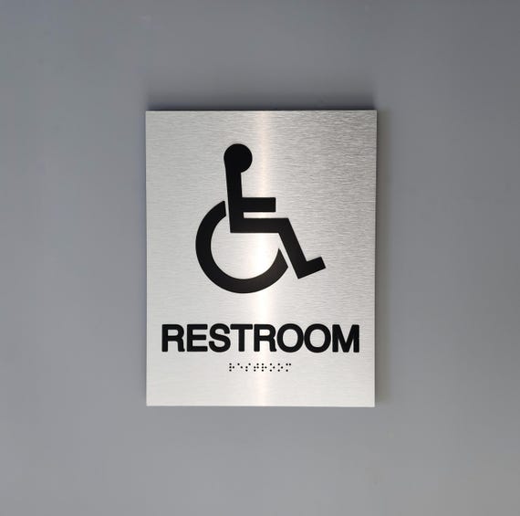 Accessible Unisex Bathroom Sign for Wheelchair Users - ADA Approved. ADA compliant restroom signage. Handicap symbol signs with Braille.