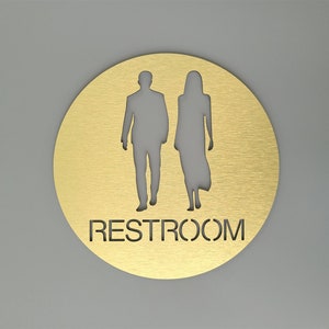 Contemporary bathroom sign. Restroom sign. Male Female toilet. All gender restroom.