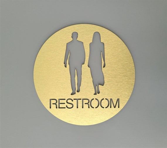 Contemporary bathroom sign. Restroom sign. Male Female toilet. All gender restroom.