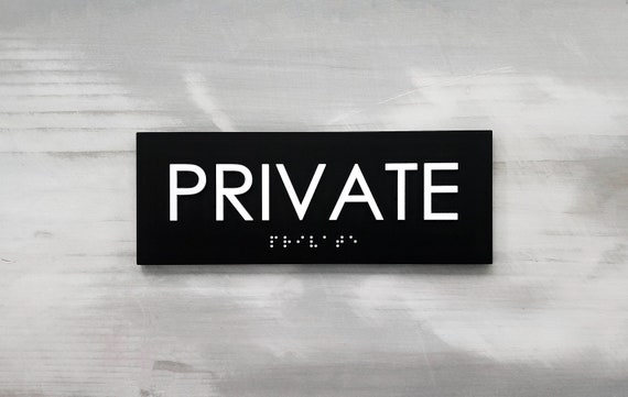 Private ADA compliant door sign. Custom ADA signs. Private entry signs. Tactile text and Grade 2 Braille room identification sign.