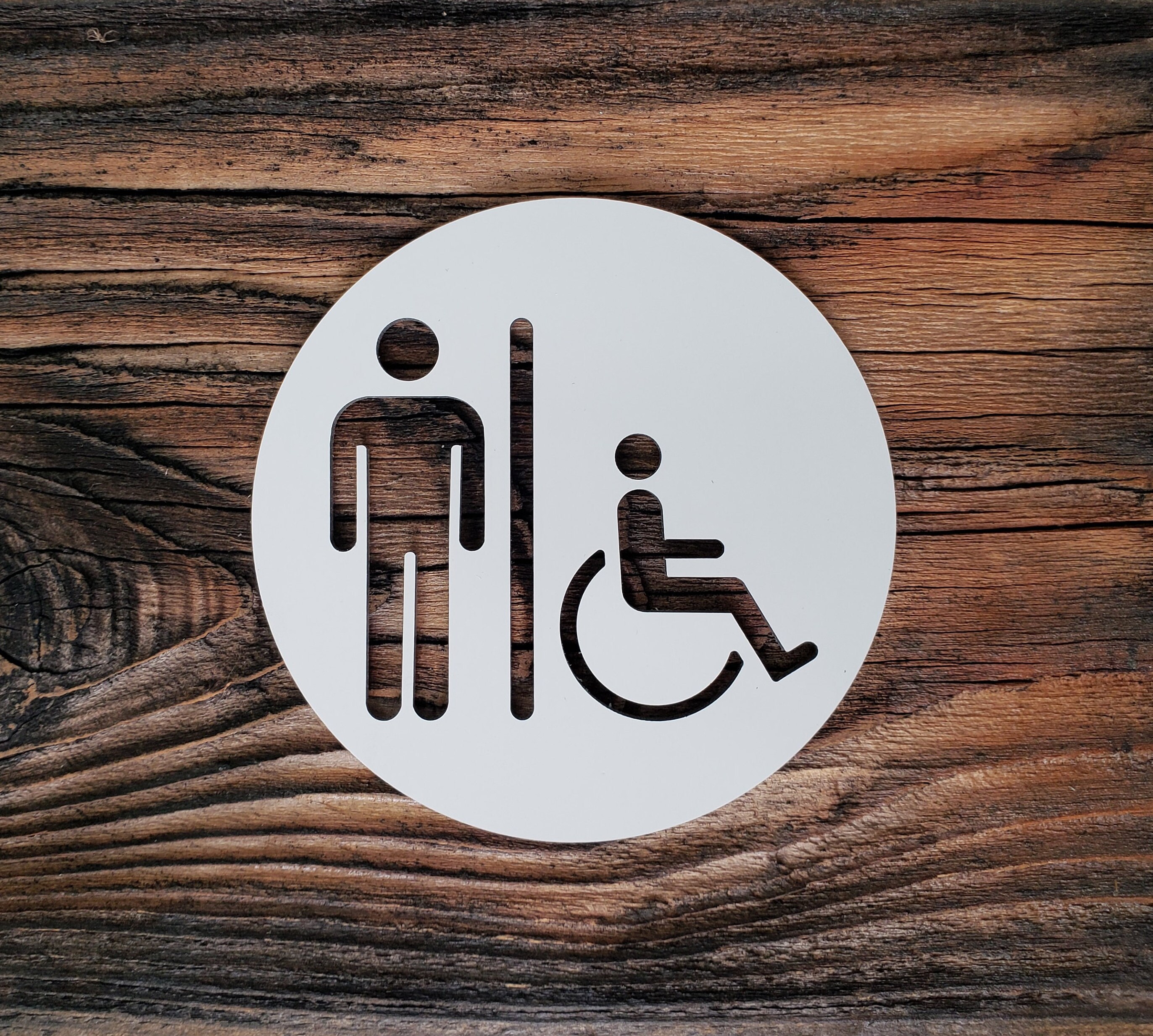 Male restroom sign metal. Silver bathroom door sign. Mens toilet