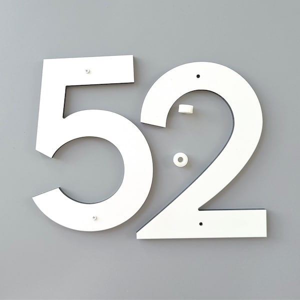 10 inch modern house numbers and letters. Black, White and Silver. Bold door numbers.