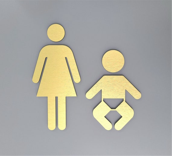 Female restroom with baby changing station. Set of 2 bathroom figures. Women's restroom sign. Family bathroom signage.