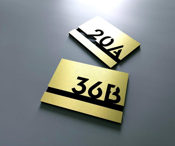 Gold apartment numbers. Custom hotel room numbers. Apartment number signs. Number plaques. Modern address signs. Door numbers.