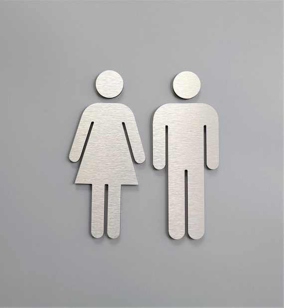 Male Female bathroom figures - set of 2. Restroom door sign. Metal restroom people. Men Women toilet.