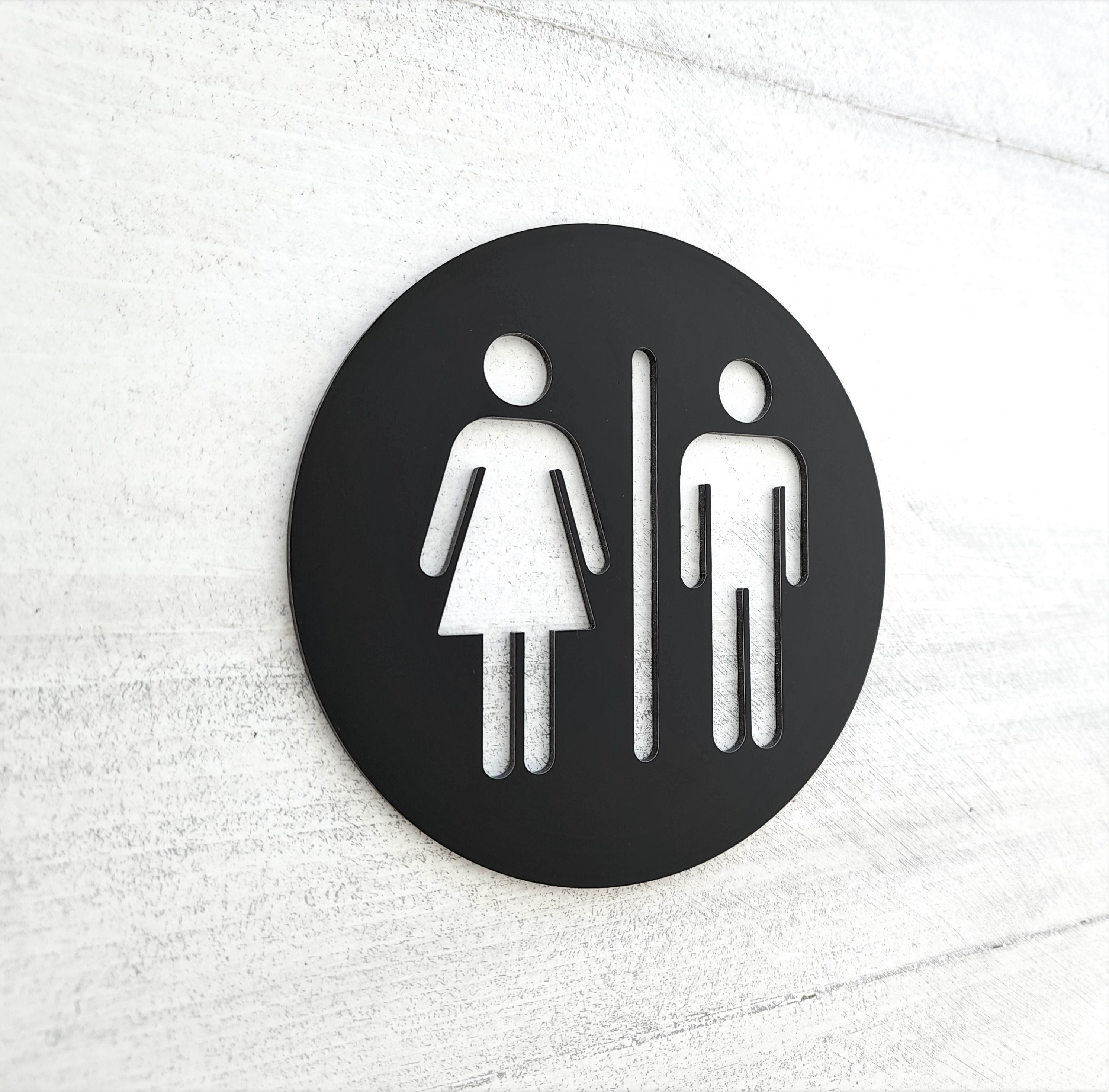 Men Only Bathroom Door Sign with Male Gender Symbol and Text White on Blue