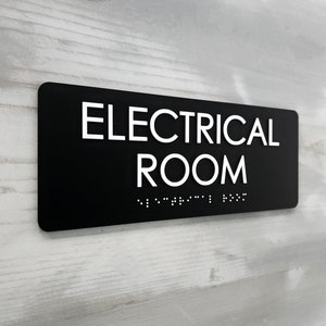 Electrical Room door sign. ADA compliant utility room signs. Custom ADA signs. Electrical Room signs. Room identification signs.