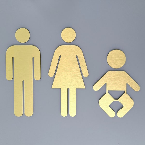 Family restroom figures - set of 3. All gender restroom with baby changing station sign. Family bathroom signage.