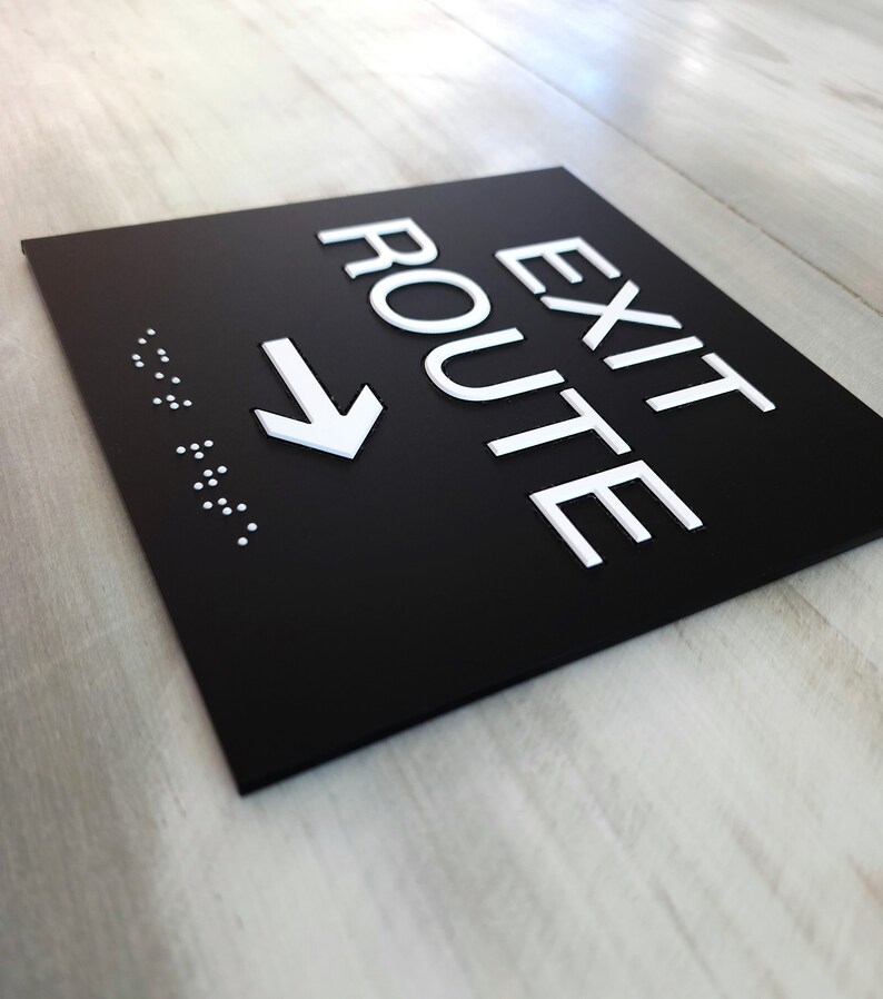 Tap Exit Rout Sign Exit Route ADA Compliant Sign. Exit Route Signs With Grade 2 Braille ...