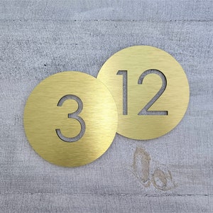 Round number plaque. Exam room numbers. Door number sign. Apartment number. Hotel room numbers. Brushed gold