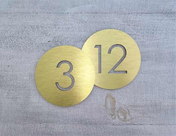 Door numbers for hotel rooms, apartments, exam rooms. Modern house numbers. Address plaque. Silver. Gold. White. Black.