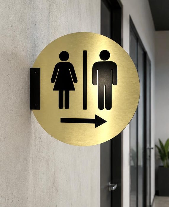 Round Restroom Blade Sign with or without Arrow, Double Sided Projecting Wayfinding Sign