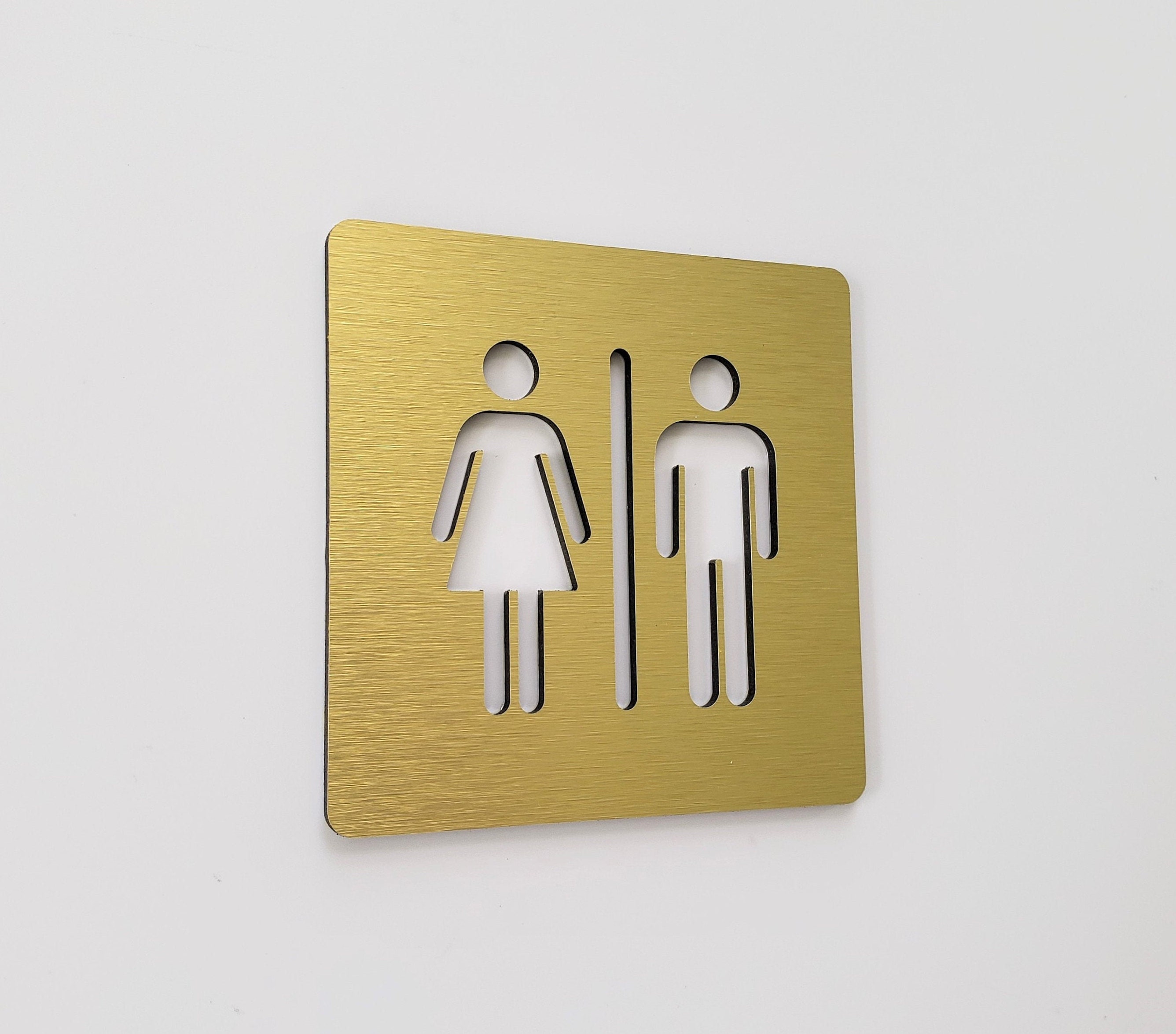 Square bathroom signs. Unisex restroom sign gold. All Gender restroom