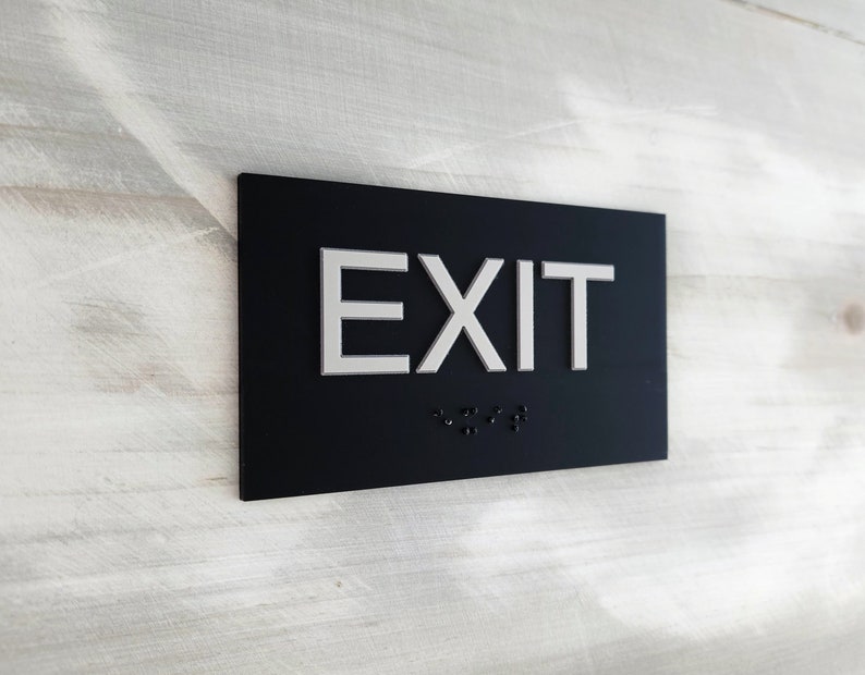 Exit Sign With Grade 2 Braille and Tactile Text. ADA Compliant Exit ...
