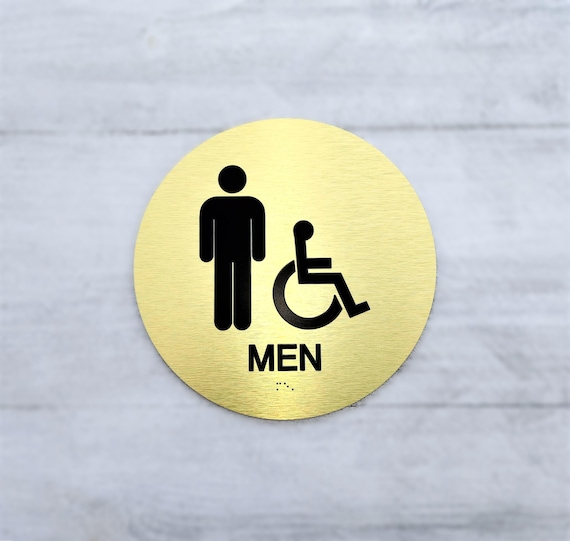 ADA Men restroom sign. Handicap accessible men's bathroom. ADA compliant bathroom signs. Tactile Braille signs.
