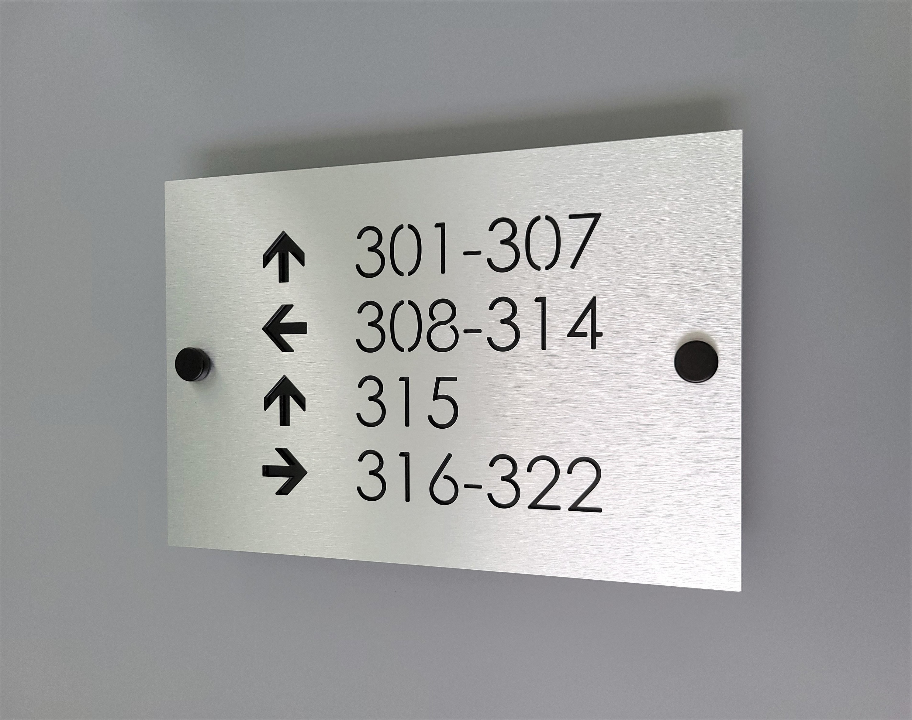 Custom directional sign. Hotel room directional signs. Wayfinding signs
