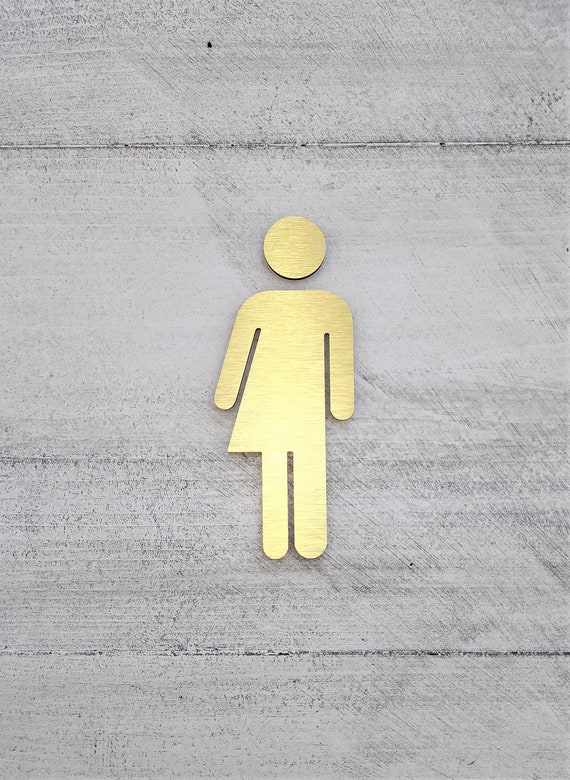 Gender neutral figure for bathroom door. All gender restroom signs. Metal restroom people. Modern WC signage.