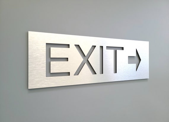 Exit sign with arrow. Emergency exit sign. Arrow signs. Directional exit signs. Safety signage for business.