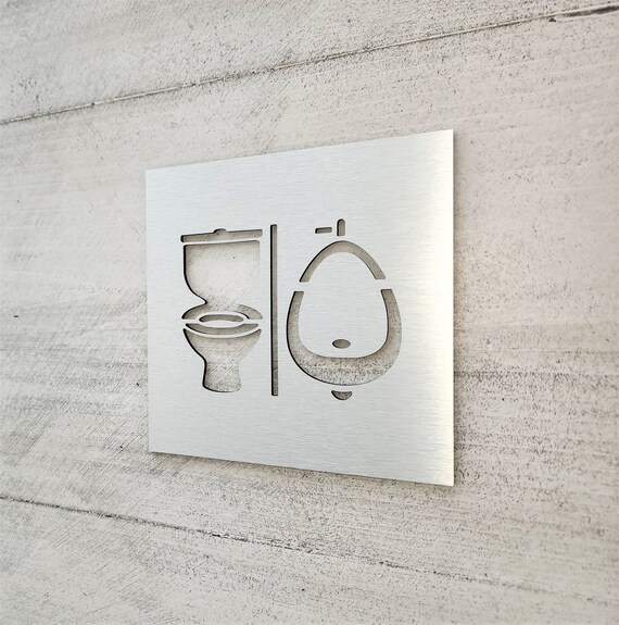 Cartello WC Unisex In Legno Nero – Design Moderno Con Silhouette E Scritta “Toilett”, Adesivo 14,5x14,5 Cm