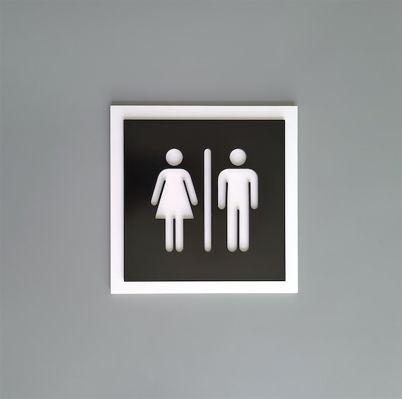 Unisex restroom door sign. All gender bathroom signs. Gender neutral toilet signage. Male, Female. Men, Women pictogram signs.