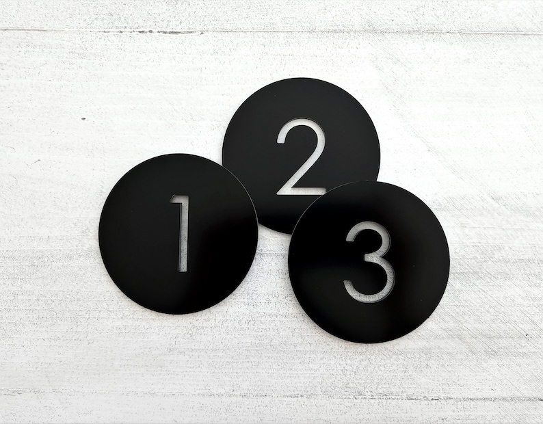 Round number plaque. Exam room numbers. Door number sign. Apartment number. Hotel room numbers. Black