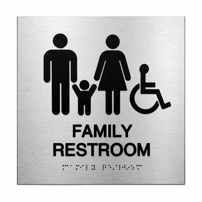 ADA Family Restroom Sign Square, Unisex Bathroom Sign With Braille ...
