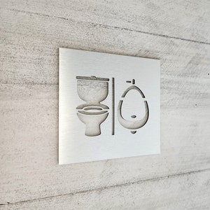 Bathroom sign with toilet and urinal symbols. All gender restroom signs. Unisex toilet sign. Gender neutral restroom door signs. zdjęcie 4