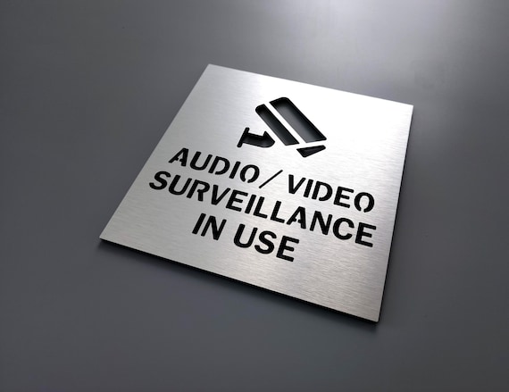 Video and audio surveillance in use. Video and audio security sign. Security camera signs. Surveillance camera signs.