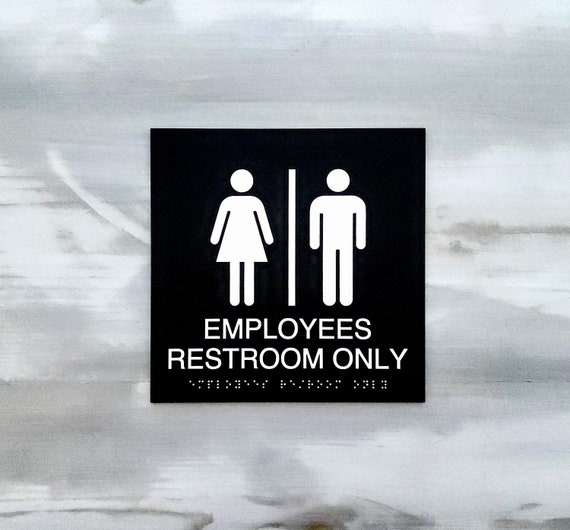 Employees' restroom only sign. ADA compliant bathroom signs. Employees only restroom. Staff only bathroom. ADA signage.