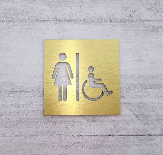 Women's restroom signs. Handicap accessible bathroom door signs. Female toilet sign. Women's bathroom sign.