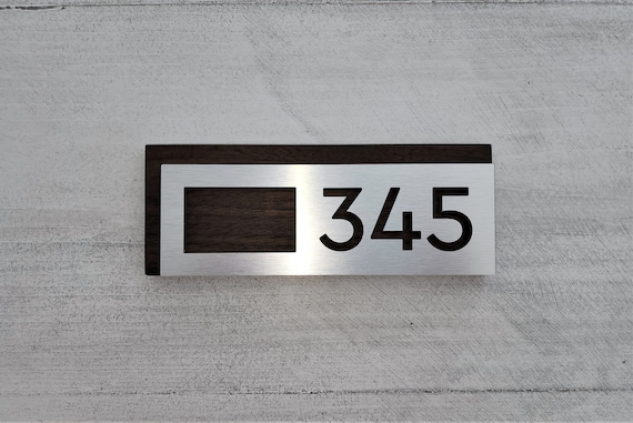 Modern door number plaque. Apartment number sign. Room numbers for hotel. House numbers. Address signs.