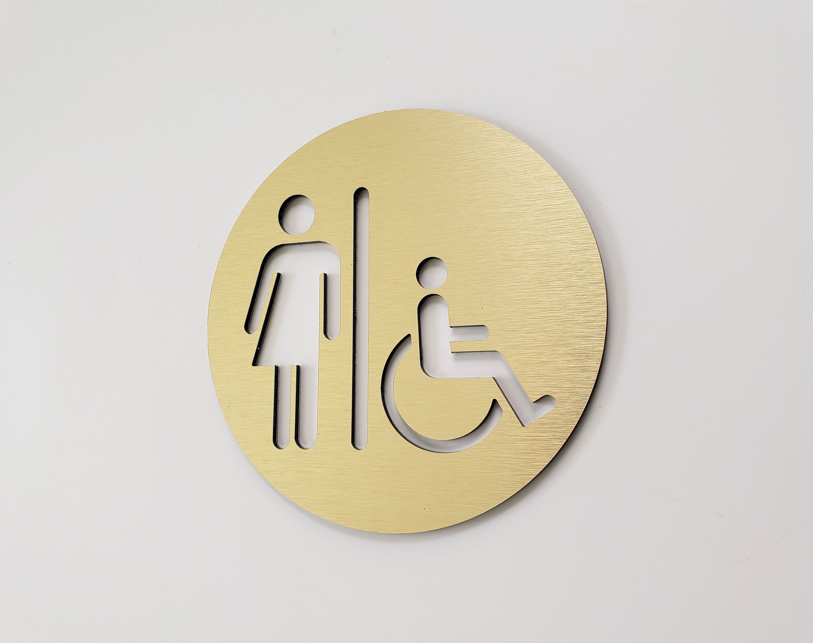 All Gender restroom sign gold. Bathroom door sign. Unisex toilet. Male