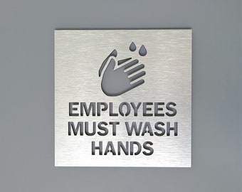 Employees must wash hands sign for business. Hand washing signs. Employees wash hands sign. Restroom signage.