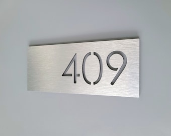 Custom number sign. Apartment number plaque. Hotel room numbers. Aluminum address plaque. Modern house numbers.